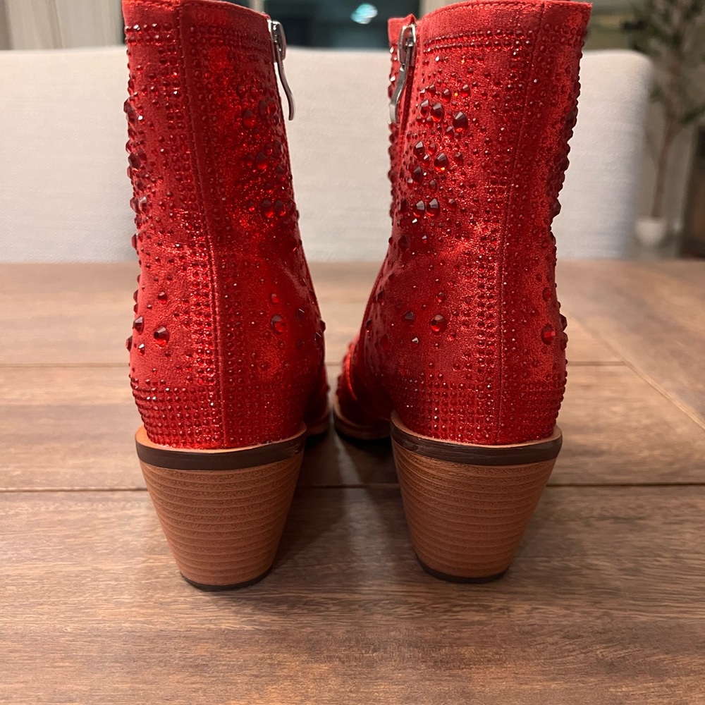 Isnom Red Rhinestone Sparkly Cowboy Boots - Picture 8 of 11
